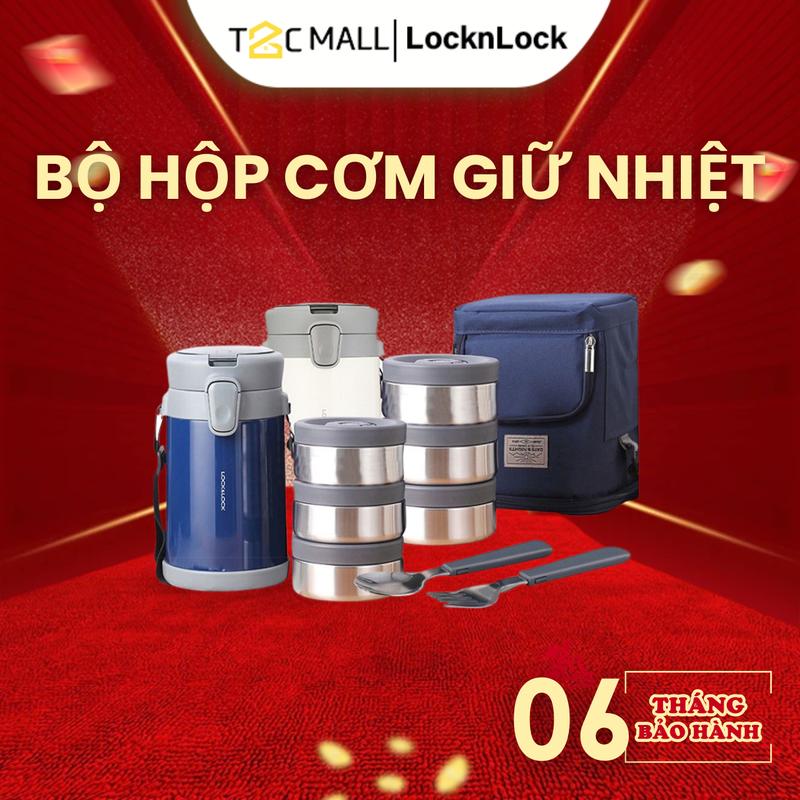 (Kèm Muỗng Nĩa Inox và Túi Chống Sốc) Bộ Hộp Cơm Giữ Nhiệt LocknLock 2 Lít 3 Ngăn Thép Không Gỉ 304 Gồm 1 Hộp 720ml, 2 Hộp 420ml Gấp Gọn Hàng Chính Hãng Cho Dân Văn Phòng, Đi Học, Đi Dã Ngoại LHC8039 - T2C Mall hộp cơm loại lớn hộp cơm