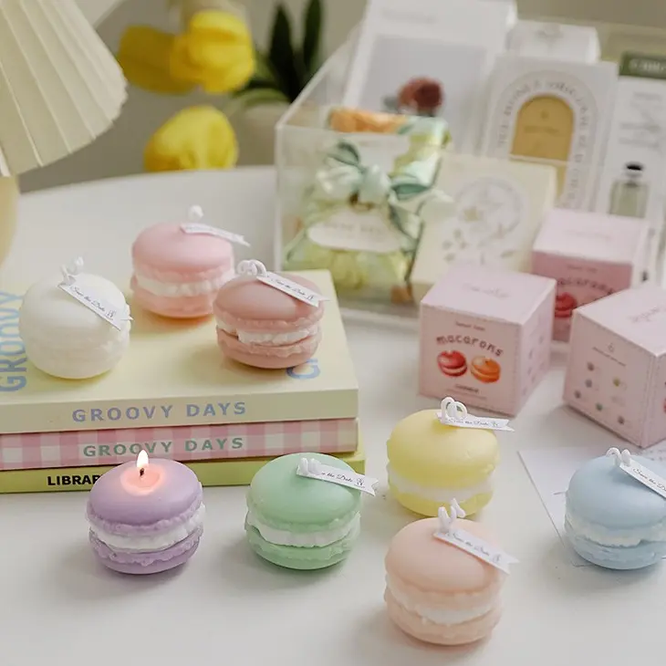 Nến Thơm Bánh Macaron Hương Trái Cây Làm Qùa Tặng,Decor Phòng