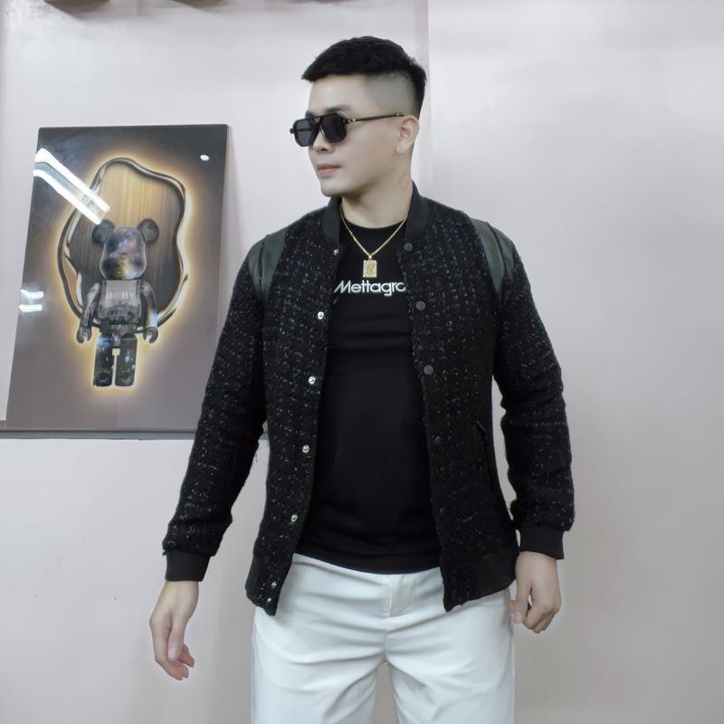 Áo khoác bomber dạ kim tuyến phối da (size từ 50-90kg) áokhoac nam aokhoac