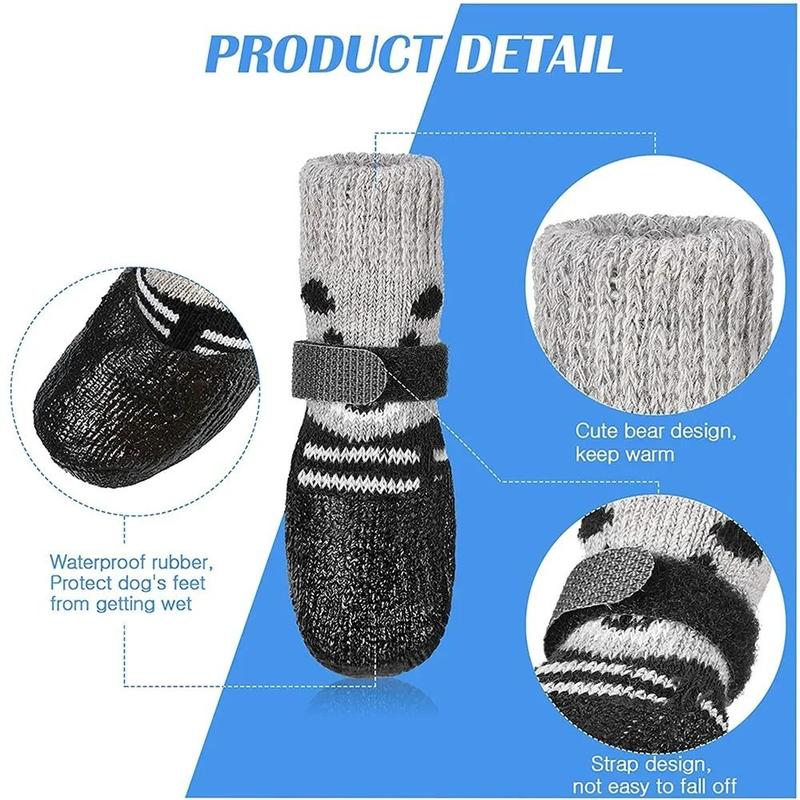 Product Introduction of Autumn Winter Waterproof Pet Boots Shoes Socks Anti-Slip with Adjustable Drawstring Cats Dogs Rubber Socks Rain Snow Boots Pet Supplies Small Puppy Sock Shoes 11