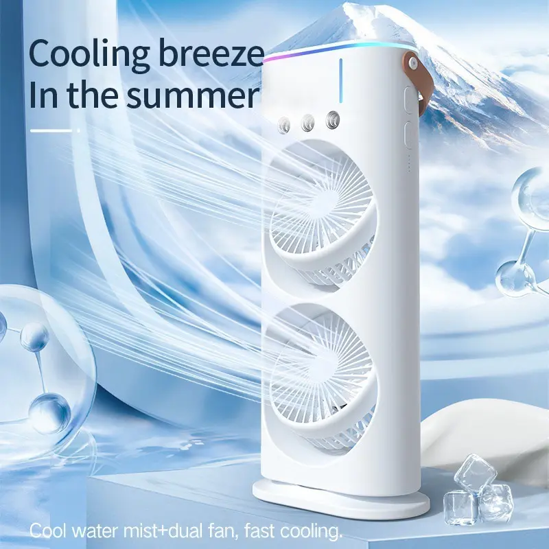 Quạt điều Hòa Tích Điện Phun Sương 2 Tầng Xoay Tự Động 360 Độ Dung Lượng pin 4000MAH cao cấp QY-239 Phụ Kiện Mobile