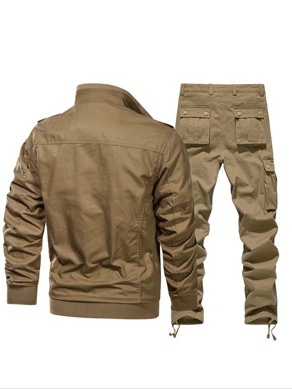 Men's Solid Color Zip Up Jacket & Pants Two-piece Set, Regular Fit Casual Fashion Cozy Breathable Two Piece Outfits for Daily Outdoor Wear, Men Clothes for Spring & Fall, Apparel, Menswear 4
