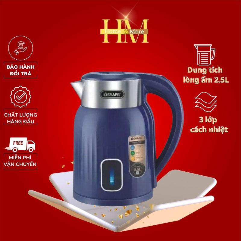 Ấm Đun Nước Siêu Tốc SFIAPR 3 Lớp Cách Nhiệt, Ấm Siêu Tốc INOX 304 Dung Tích 2,5L Đun Nước Siêu Tốc, đun sôi nhanh, tự động ngắt, Bình Đun Nước Siêu Tốc