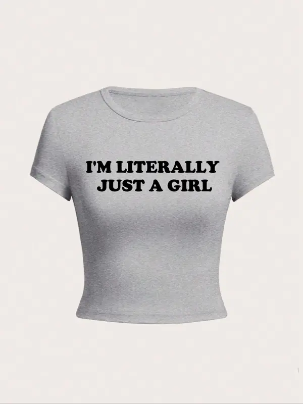 Women's Letter Print Round Neck Crop Tee, Vintage Trendy Casual Short Sleeve T-shirt for Daily Wear, Graphic Tees Women 1