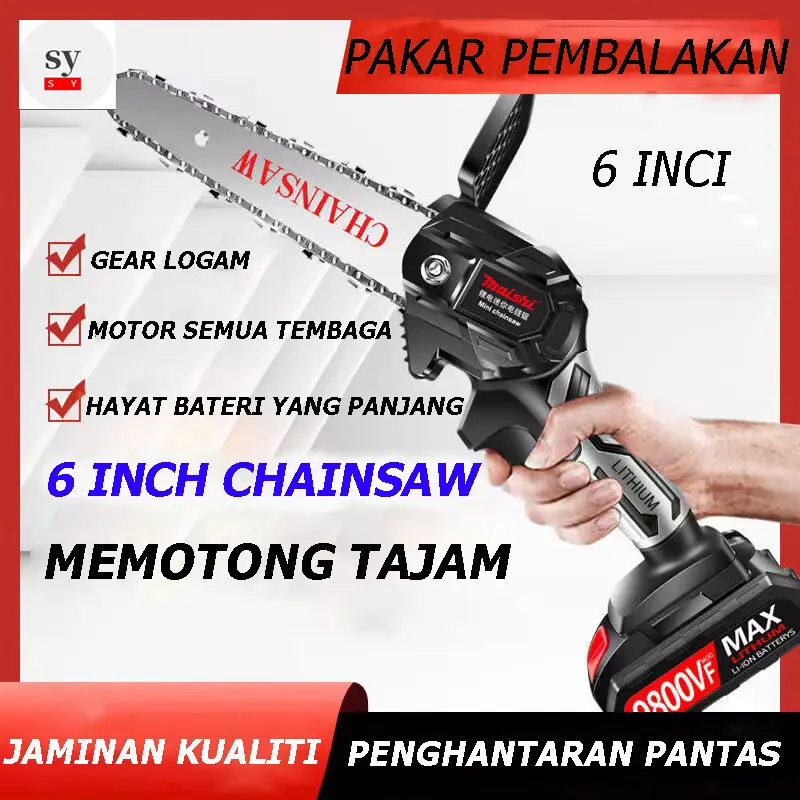 chainsaw 6 inch  cordless chainsaw 1200w  chainless  manual woodworking tools cordless woodworking toolsGergaji Listrik Rantai Elektrik Mini Portable Handheld Chain 0