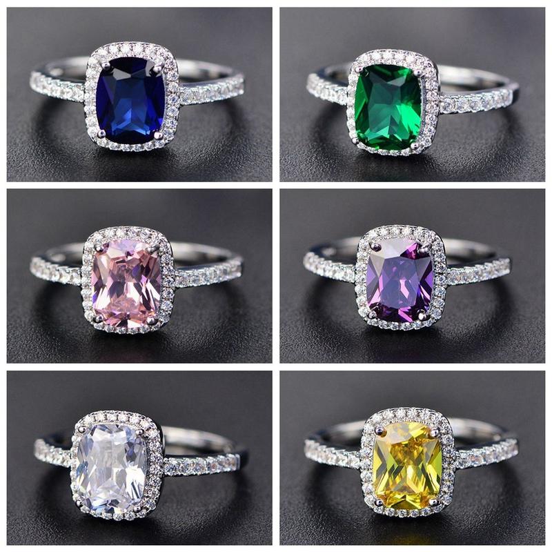 Classic Multicolor Square Zirconia Ring Bling Finger Ring For Women ...
