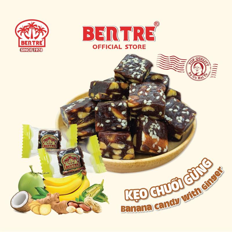 Kẹo Chuối Gừng Đậu Mè chuẩn vị thơm ngon thương hiệu Bến Tre túi 200g & 400g Ăn Vặt Tuổi Thơ Banana Candy