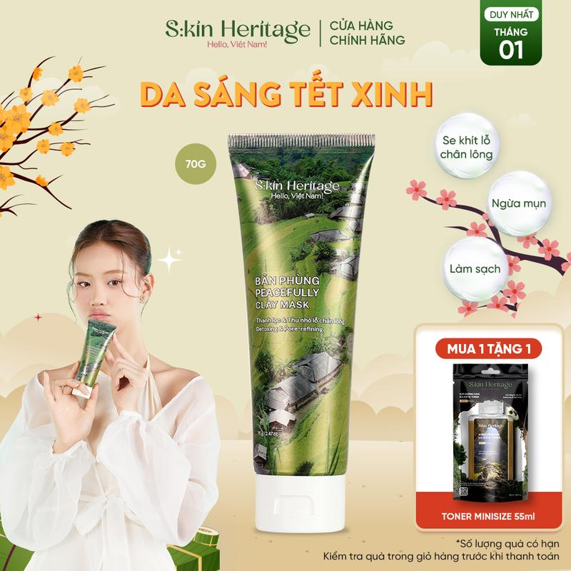 Mặt Nạ Đất Sét Bản Phùng Làm Sạch Sâu, Ngừa Mụn, Se Khít Lỗ Chân Lông SKIN HERITAGE 70ml [ Tặng 1 Toner Sơn Đoòng 55ml ]
