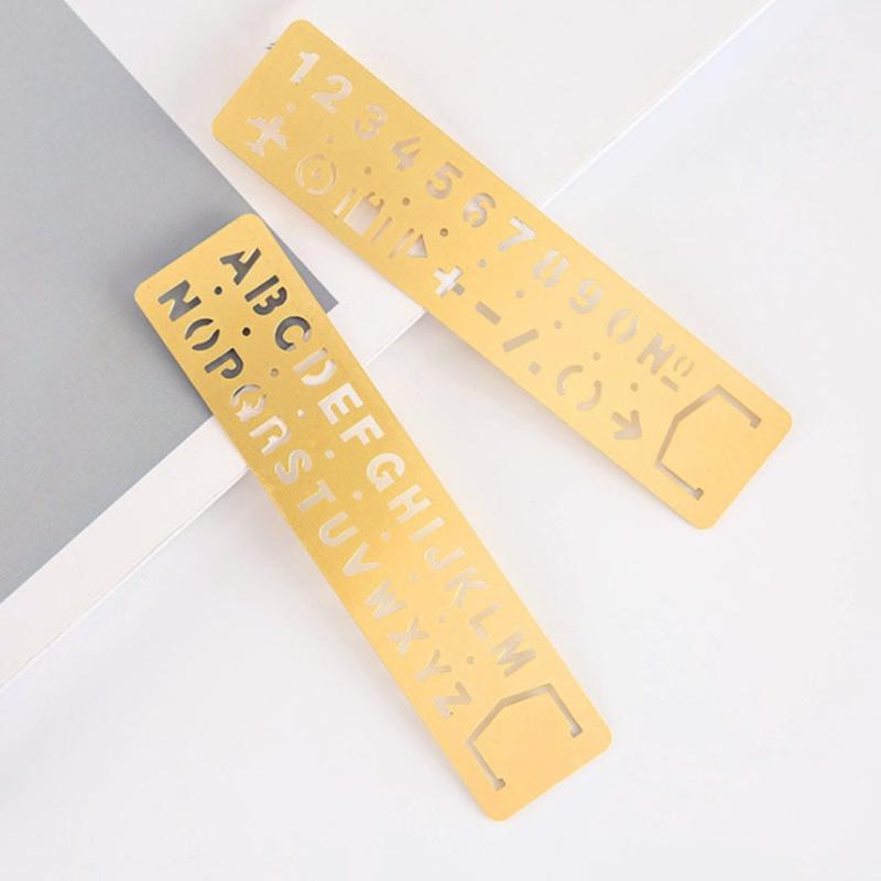 Product Introduction of asdfger Kids Gifts Vintage Brass Metal Bookmark Straight Ruler Painting Ruler Digital Letters Hollow Ruler School Stationery Supplies Planner Accessories Painting Tools 17