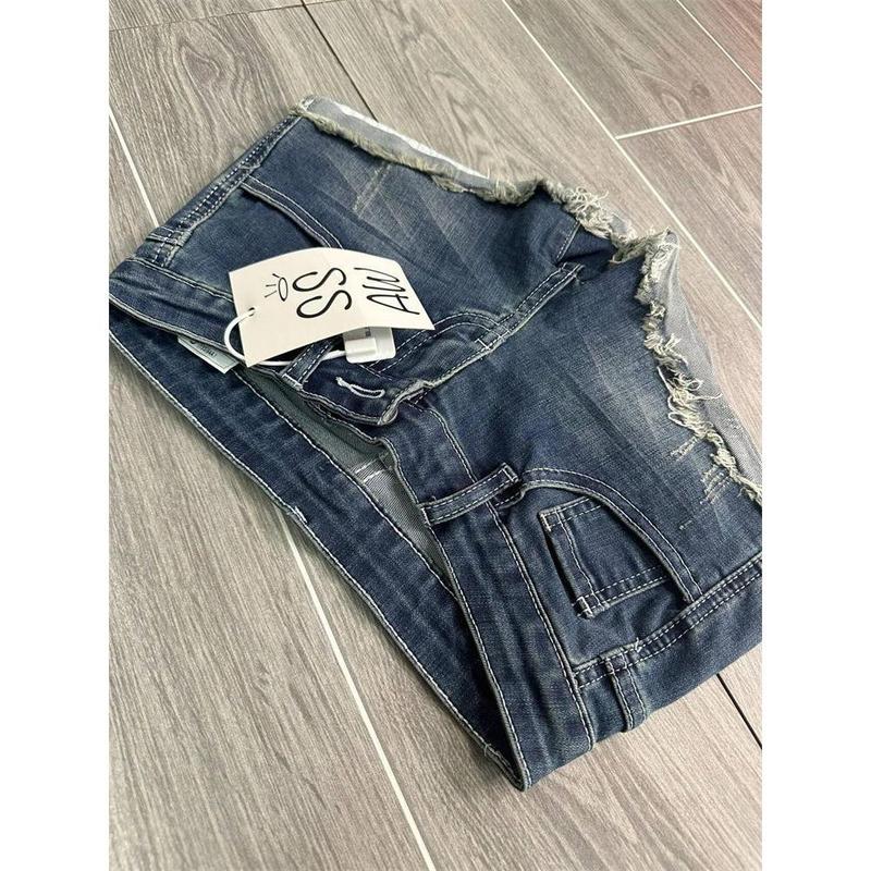 Quần Short Denim Cạp Thấp Phong Cách Cổ Điển Mỹ Siêu Ngắn, Dành Cho Nữ Mùa Hè, Mỏng Vừa Vặn, Bó Sát, Viền Cong, Chữ A Cô Gái Nóng Bỏng, Quần Hot, Năm 2025 4