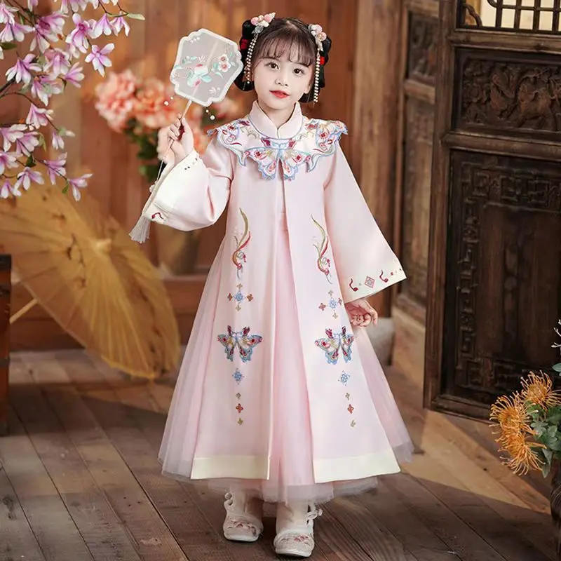 Quần Áo Truyền Thống Trung Quốc Hán Cho Bé Gái, Phong Cách Cổ Trang, Thích Hợp Cho Mùa Xuân Và Mùa Thu, Trang Phục Cổ Trang Đeo Vai Ming Yun Cho Trẻ Em Và Trẻ Sơ Sinh, Bộ Đồ Tang Trung Quốc, Thêu Siêu Thanh Lịch, Hàng Mới Về Năm 2024