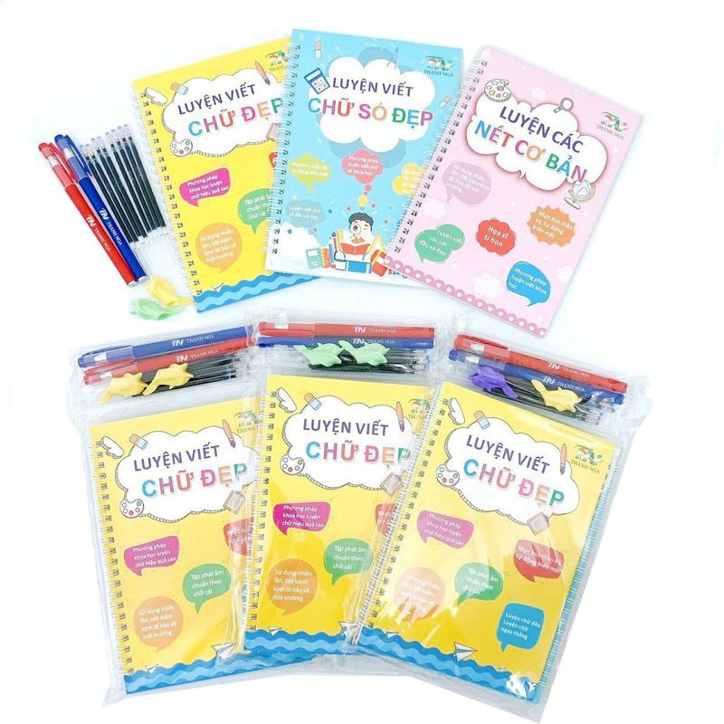 Product Introduction of Bộ 3 Sách Tập Tô Luyện Chữ Đẹp Tiếng Việt Cho Bé Có Hình, Kèm 2 Bút Thần Kỳ, 8 Ngòi Mực, 2 Đệm Tay - Tập Viết Chữ và Số cho Trẻ Em - Sử Dụng được Nhiều Lần 1