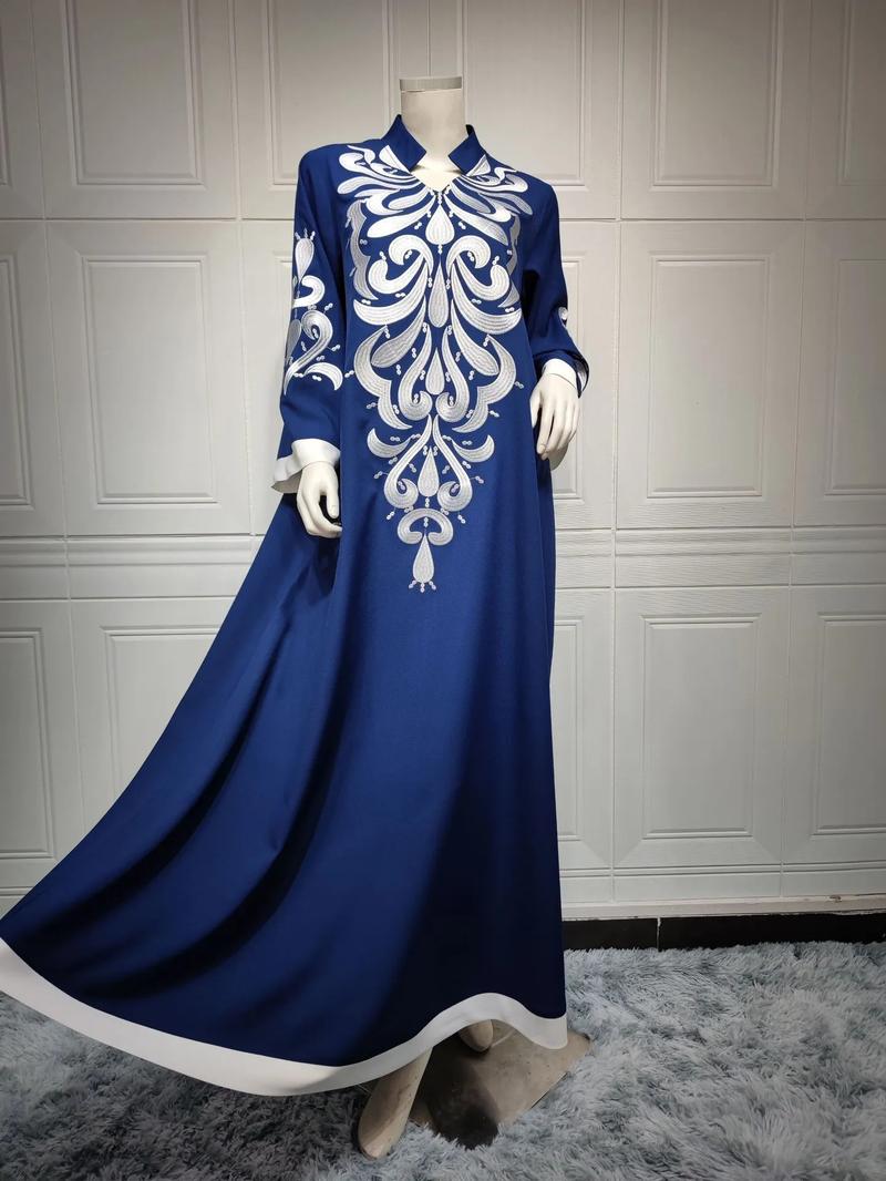 Product Introduction of Robe Muslim Abaya Dubai Embroidered Kebaya Dress Long Sleeve Gowns Moroccan Kaftan Islam Oman Qatar Ladies Dresses 27