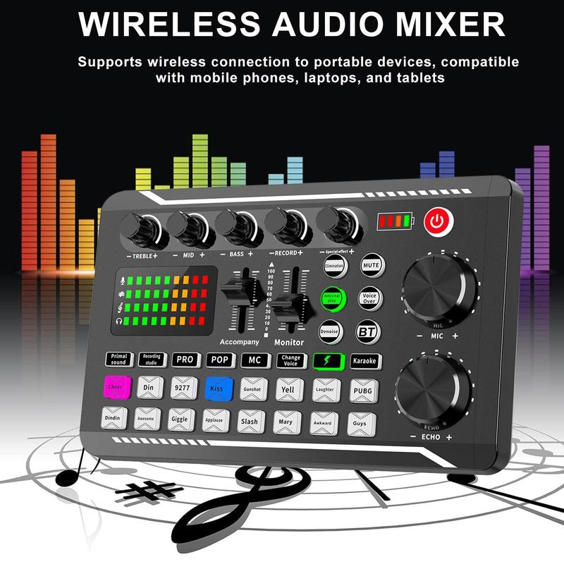 F998 Live Sound Card, USB Rechargeable Live Sound Card Audio Mixer, Sound Card for Live Streaming, DJ Music Mixer for Live Streaming/Gaming 2