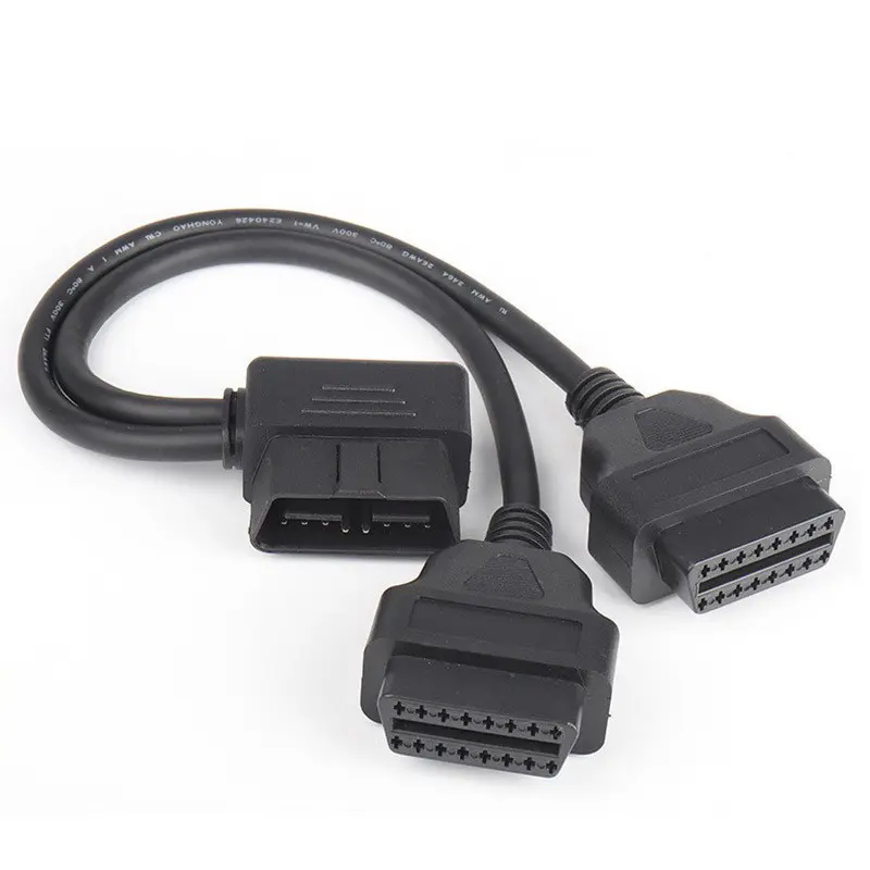 L-Shaped OBD2 Splitter Extension Cable 90 Degree Elbow One-to-Two Connector Adapter Cable 16 Pin 16 Core 0.3m