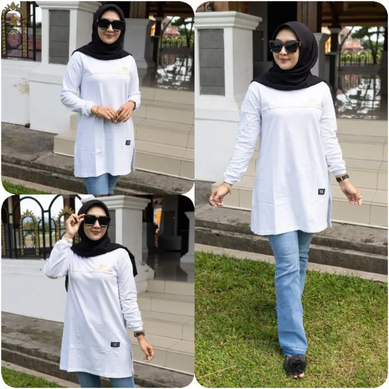 TUNIK SAMBUNG EMAS KAOS WANITA TANGAN PANJANG DI KERUT PAKAI KARET JAHITAN BELAH PINGGIR BAHAN KATUN KOMBET 20 S 3