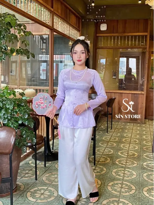 Nguyên bộ bà ba cổ tròn đính cúc ngọc áo lụa xước quần lụa satin tay dài-SÍN STORE-L06 5
