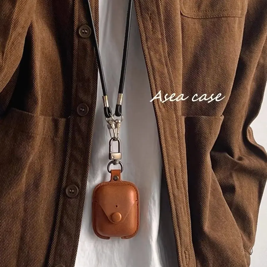 Vỏ Bảo Vệ Tai Nghe Bằng Da, Phong Cách Cổ Điển Thích Hợp Cho Apple AirPods Pro Thế Hệ Thứ Hai / Thứ Ba, Có Dây Đeo Buộc, Màu Trơn Mới