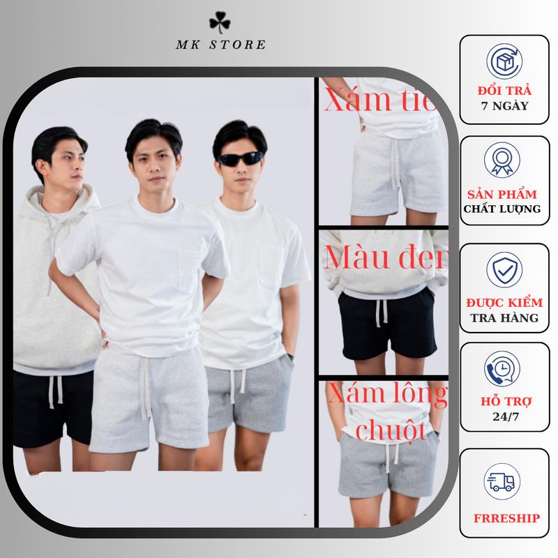 Quần SHORT nỉ bông nam nữ unisex, Quần Đùi Trên gối D.Men's thêu họa tiết cỏ ba lá Menswear