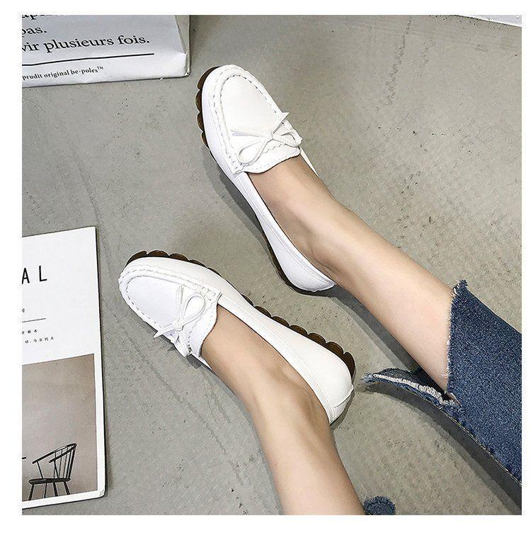 Product Introduction of Doudou shoes, women's new flat sole single shoes, cow tendon soft sole, lazy people step on mom's white nurse shoes 9