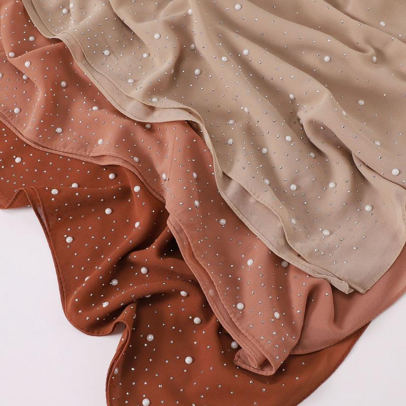 Product Introduction of 178*70CM Chiffon Hijab Full Sky Star Hijab Pearl Shawl Long Scarf Hijab for Women TUTU 7