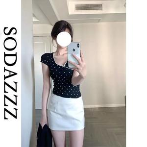 เสื้อแขนสั้น SODAZZZ สไตล์ฝรั่งเศส เสื้อยืดคอวีหวานๆ สำหรับเด็กผู้หญิง เหมาะสำหรับฤดูร้อน