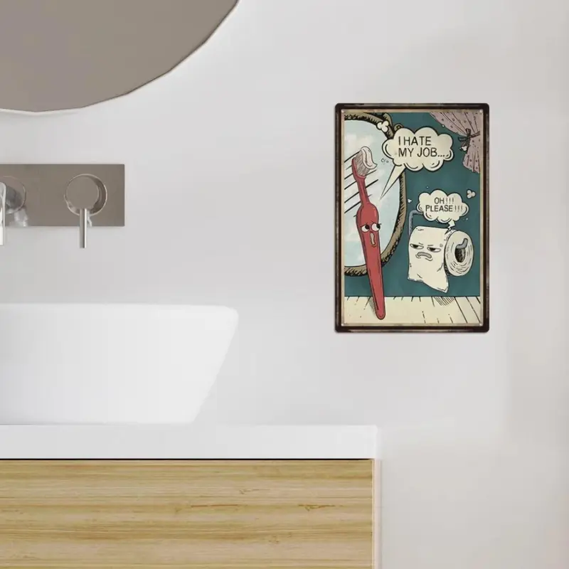 Vintage Toilet Pattern Metal Sign, Funny Toilet Quote Metal Sign, Wall Art for Home Toilet Washroom Decor 5