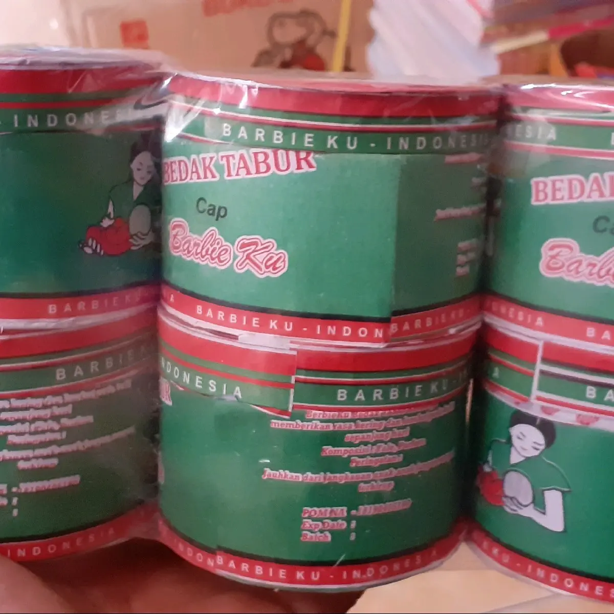 bedak ijo barbie ku 6 pcs bedak tabur anak wangi harum