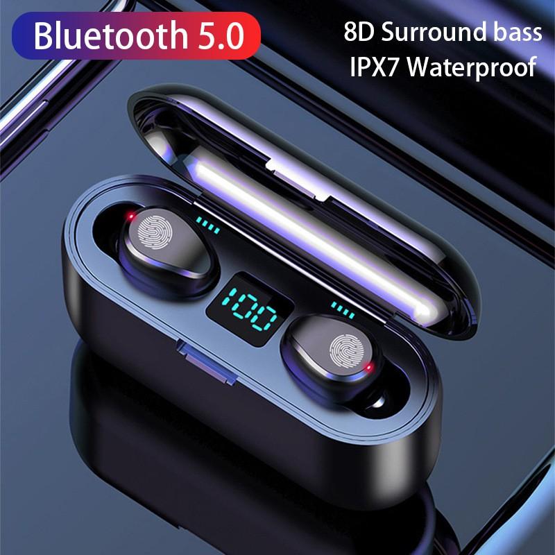 Tai nghe bluetooth F9 TWS 5.0 bản Quốc tế không dây cảm ứng chống nước IPX5, chống ồn tích hợp sạc dự phòng 2500mAh Nhét Tai Nghe Nhạc