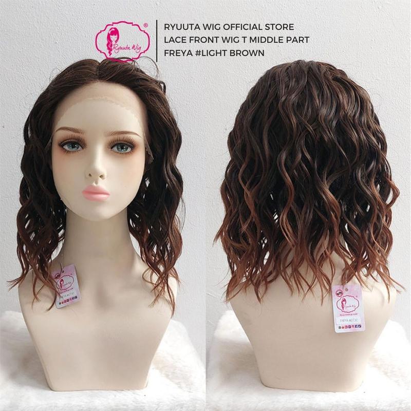 Ryuuta Wig Lace Front Wig Gelombang Pendek Freya Hitam Coklat Pirang 3
