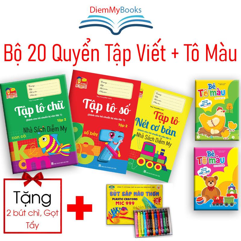 Bộ 20 Quyển Vở Luyện Viết Tập Tô Chữ Sô To Và Tô Màu Cho Bé Mẫu Giáo Mầm Non Từ 3 4 5 Tuổi Tặng 2 Bút+ Gọt+ Tẩy+ 1 Hộp 12 Màu ( Có Tách Lẻ)