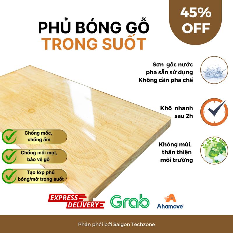 Sơn Phủ Bóng Gỗ Acrylic 2in1 Hệ Nước Màu Tùy Chọn Trong Suốt, Cánh Gián, Walnut, Đen Bóng...Một Thành Phần, Pha Sẵn, không dung môi, nhẹ mùi, dùng ngoài trời, nội, ngoại thất, pha sẵn để sử dụng, không cần pha thêm gì #sonhenuoc #DIY #songo #sonbonggo