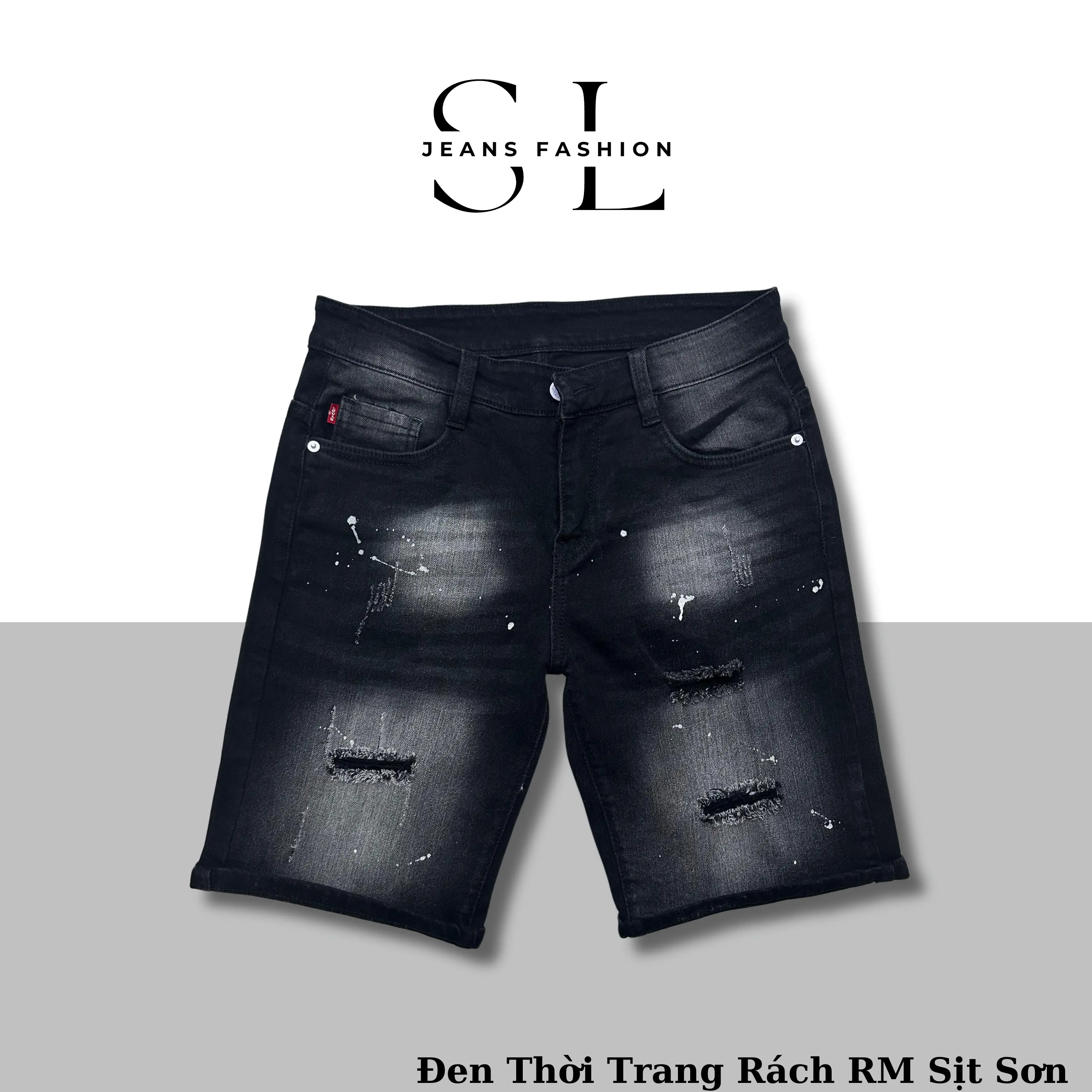 "Có Bigsize(Size 28-41)"Quần Sọt Jeans Nam SL Màu Đen Phủ Khói Thời Trang Rách Sịt Sơn Menswear - Chất Vải Denim Co Giãn 4 Chiều, Đổi Size Miễn Phí [Mã 12]