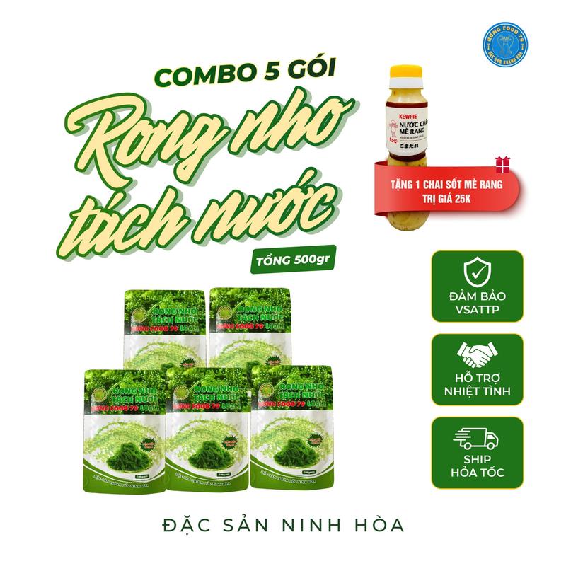   2025  Combo 05 Gói Loại 1 Rong Nho Tách Nước  Tổng 500g  Hưng Food 79 100g  Tặng Chai Sốt Mè Rang  - Snack Rong Biển Ăn Vặt rong biển nhotach nuoc hằng du mục combo doanvat Lá Rong Biển 