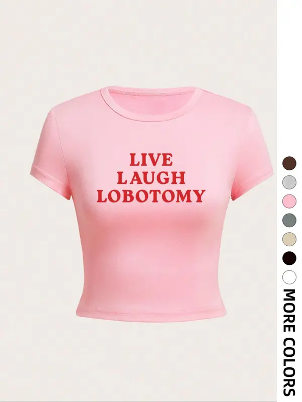 Women's Letter Print Round Neck Tee, Casual Short Sleeve Crop T-shirt, Ladies Summer Outfit for Daily Wear, Tops for Women, Shortsleeve Graphic Tees 1
