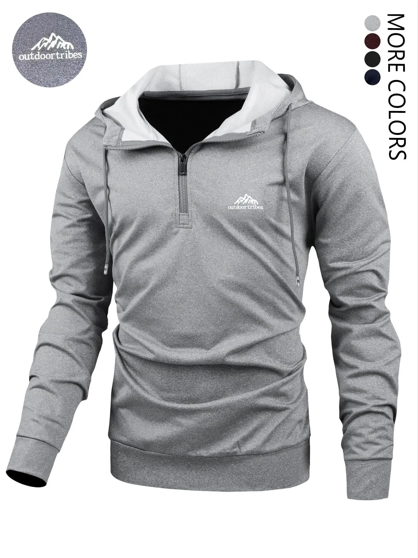 Men's Letter Print Drawstring Zip Up Hoodie, Regular Fit Casual Comfy Long Sleeve Hooded Sweatshirt for Spring & Fall,  Hoodies for Men, Fashion Men's Clothes for Daily Wear