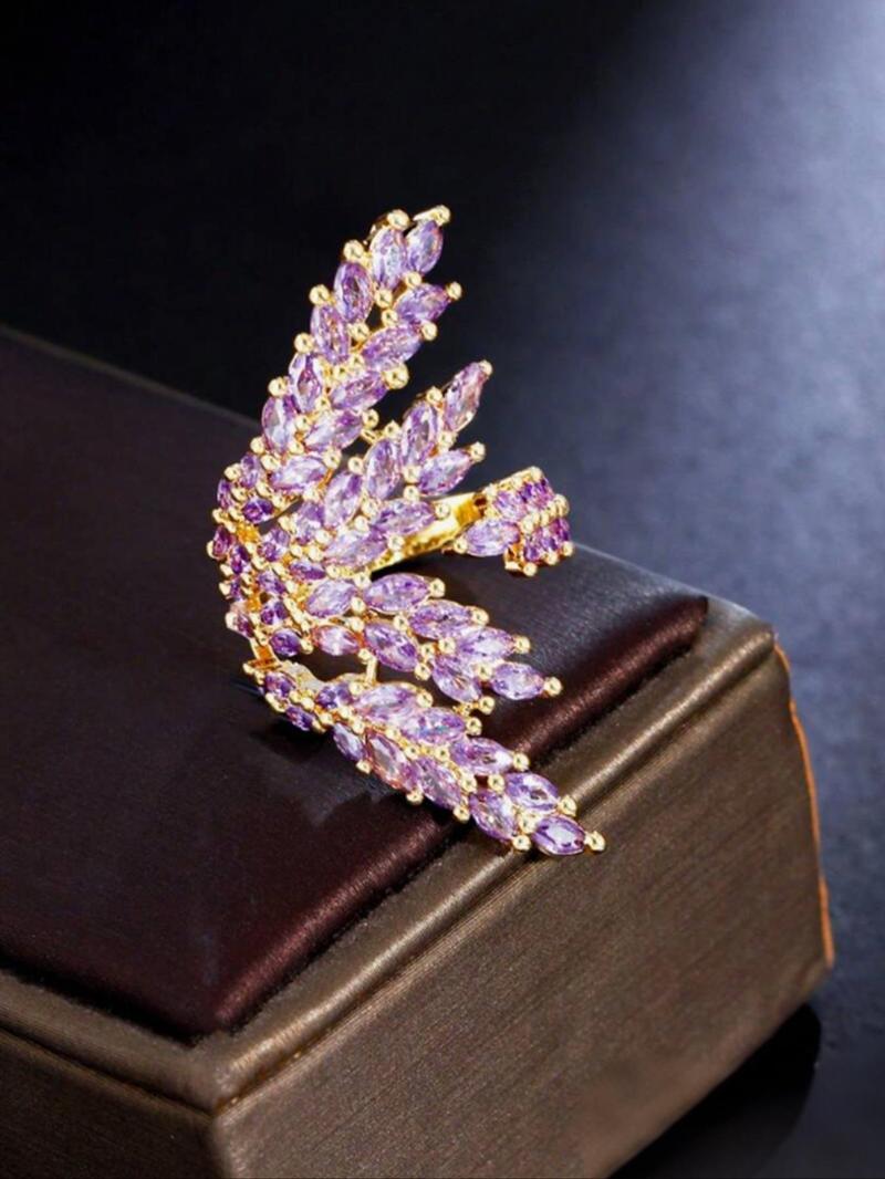 Product Introduction of Tree Branch Design Artificial Zircon Inlaid Cuff Ring, Fashion Accessories for Women, Trendy All-match & Exquisite Jewelry for Birthday Gift 2