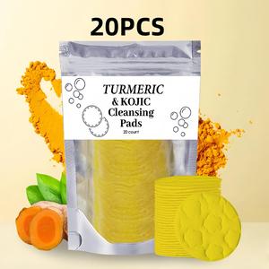 Turmeric & Kojic Acid Cleansing Pads for Dark Spots, 20pcs/set Facial & Body Deeply Cleansing Pads, Brightening Skin Care Kit for Women & Men