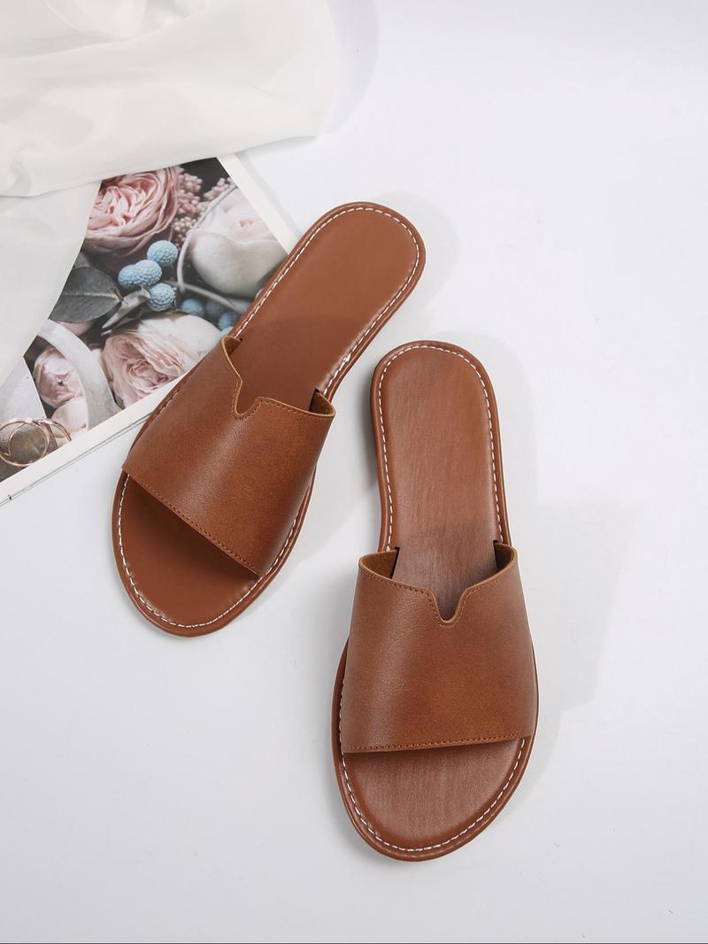 Product Introduction of Women's Simple Plain Top Bar Design Slippers, Casual Comfortable Home Slippers, All-match Non-slip Slippers for Indoor & Outdoor Wear 11