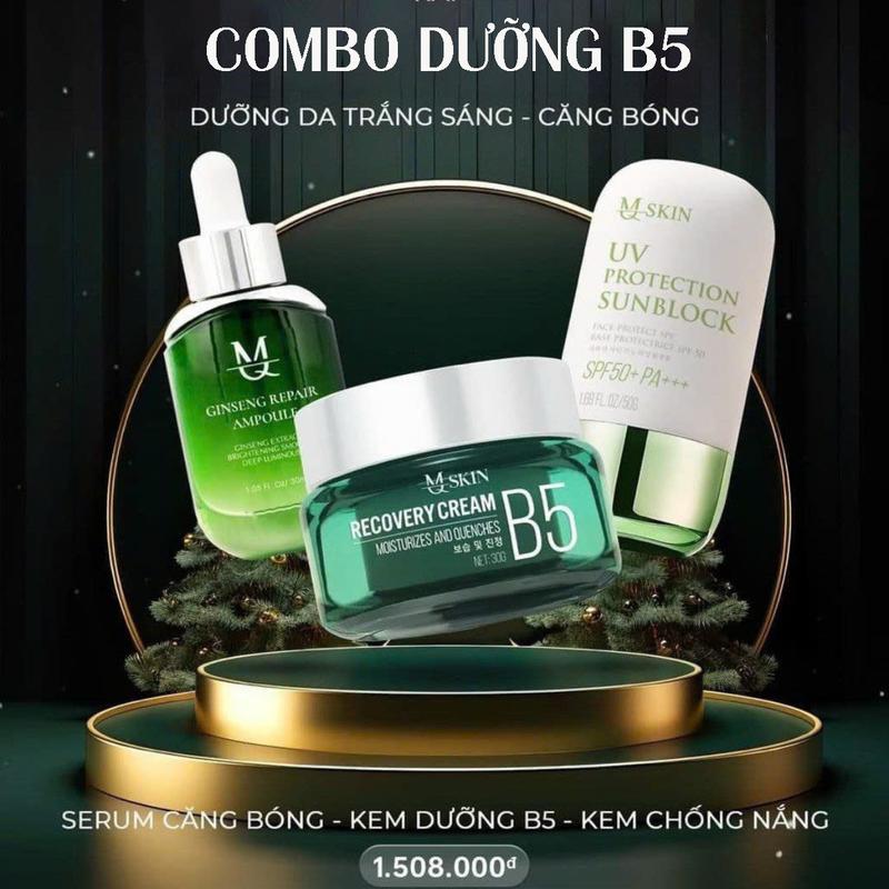 COMBO DƯỠNG S.IÊU PHỤC HỒI 3 MÓN ( Kem Dưỡng Ẩm B5 Recovery B5 30gr - Serum Nhân Sâm 30ml - Chống Nắng SPF 50 ) Tặng Kèm 5 Mặt Nạ Nhau Thai Cừu [ MQ SKIN ]   - Hỗ Trợ Bảo Vệ Da, Phục Hồi Da M.ỏng Y.ếu Sau P.eel, Dưỡng Da, Căng Bóng. Trắng Sáng Skincare