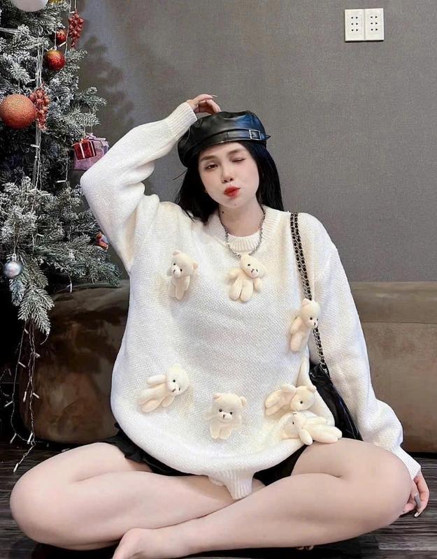 (HÌNH CẬN CHẤT) ÁO SWEATER NỮ FROM RỘNG ĐÍNH GẤU BÔNG DỄ THƯƠNG 0