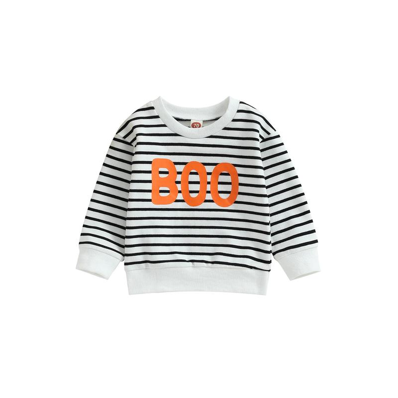 Infant Baby Autumn Pullovers Stripe Letter Print Long-Sleeved O-neck Sweatshirt Warm Winter Tops for Halloween 6