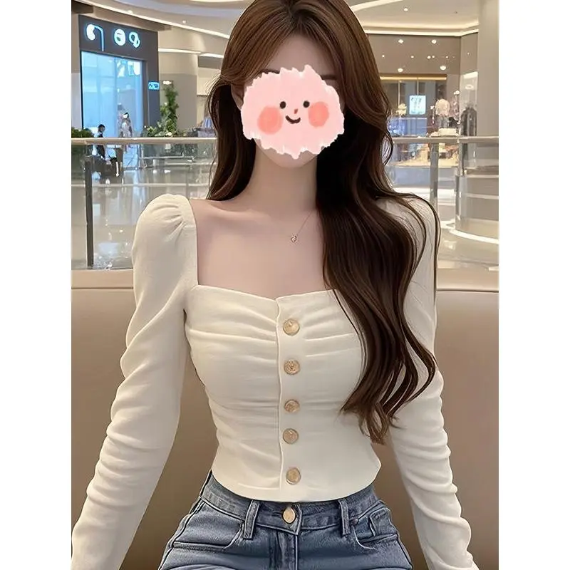 Áo Mặc Trong, Dáng Ôm, Phong Cách Phương Tây, Thiết Kế Sang Trọng Thường Ngày Độc Đáo Cổ Vuông, Thích Hợp Cho Mùa Thu Và Mùa Đông, Áo Thun Dài Tay, Dành Cho Nữ Top Women Cổ Tròn Sơ Mi 4