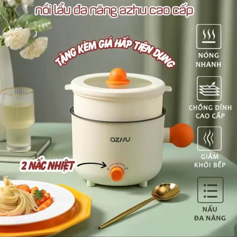 Nồi Lẩu mini OZHU đa năng, ca nấu mì 2 tầng tặng giá hấp nướng, luộc, chiên chống dính Nồi Điện Nồi Lẩu Điện Nấu Ăn