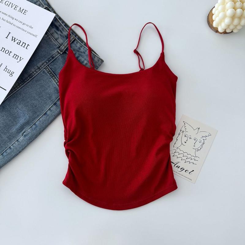 Product Introduction of [ 86k People Collection] Pure Desire Sweet and Spicy Camisole for Women, Inner Wear and Outer Wear, Beautiful Back Strap, Chest Pad, Ruched Design, Slim Fit, Flattering Top for Women 26