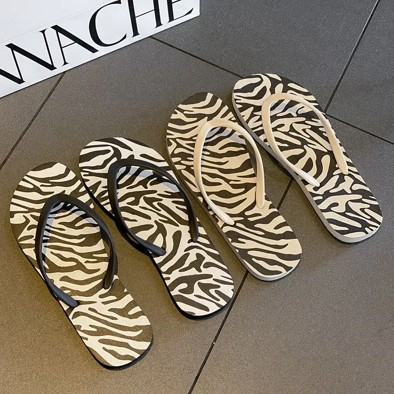 Zebra Pattern Korean Style Women's Summer Flip-Flops Ins High-End Outdoor Student Versatile Casual Beach Thong Sandals