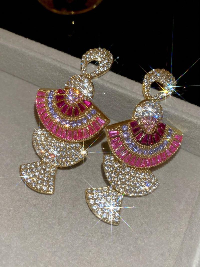 Product Introduction of Women's Elegant Rhinestone Decorated Dangle Earrings, Exquisite Trendy Earrings, Fashionable Jewelry for Women for Party & Daily Clothing Decor 3