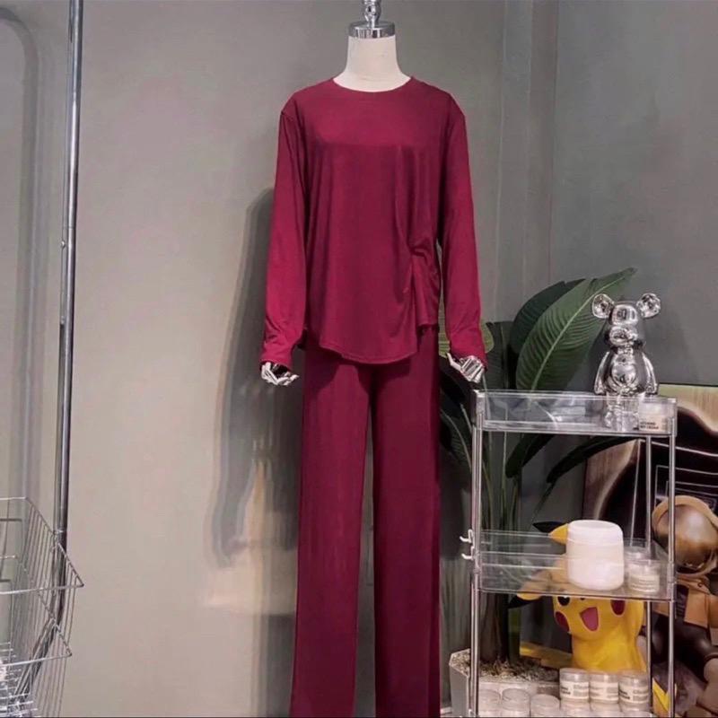 Product Introduction of Bộ Thun Lạnh Vạt Bầu Ống Rộng Tay Dài mặc nhà , ủ Kem , bầu bí , ở cữ Top Nữ Cotton Women 4