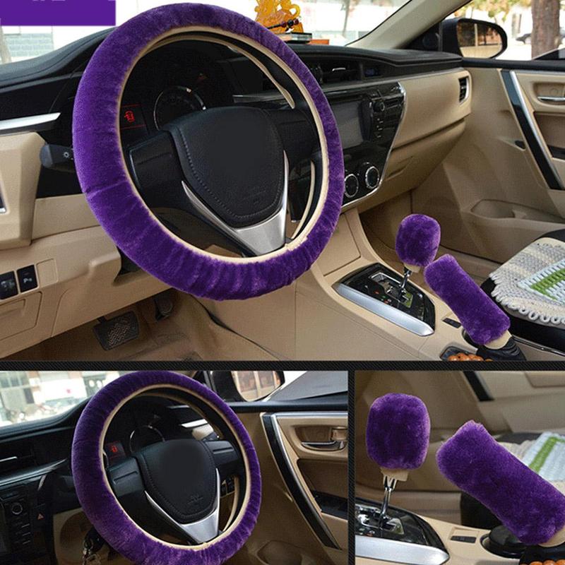 Universal Warm Plush Car Steering Wheel Cover Gearshift Women Protector Soft Decoration Y4J5 3