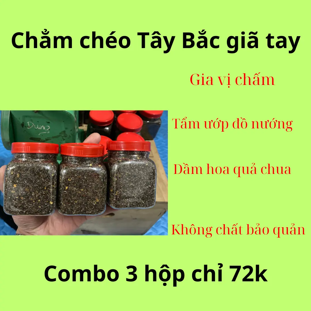 COMBO 3 HỘP CHẲM CHÉO GIÃ TAY Thượng Hạng - Thành phần hạt đổi, mắc khén,...tặng kèm 20 hạt dổi nếp  200gram, dùng làm gia vị chấm siêu ngon